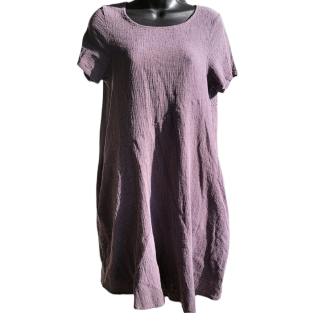 Anysize Spring Summer Soft Linen Cotton Lantern Loose Dress Size Large  Gray